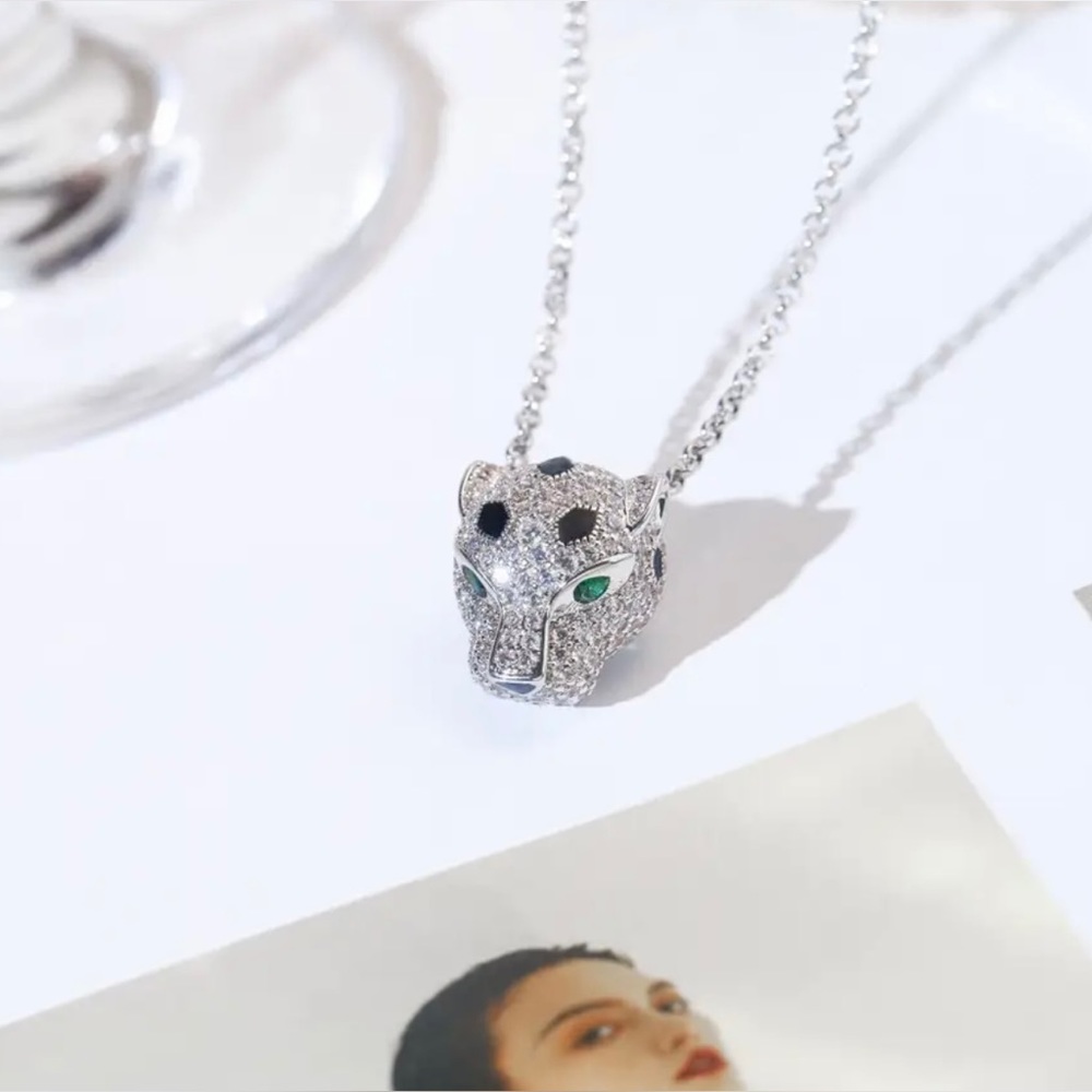 Panther head necklace sterling silver